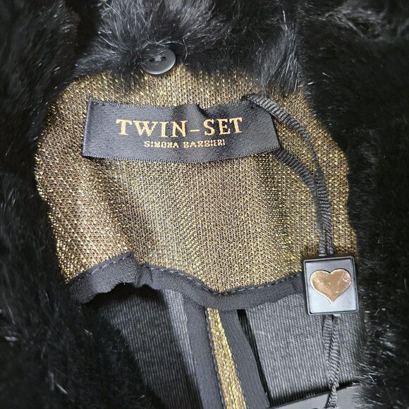 Twin Set Simona Barbieri Womens Gold Metallic Jacket Size Medium - Picture 5 of 14